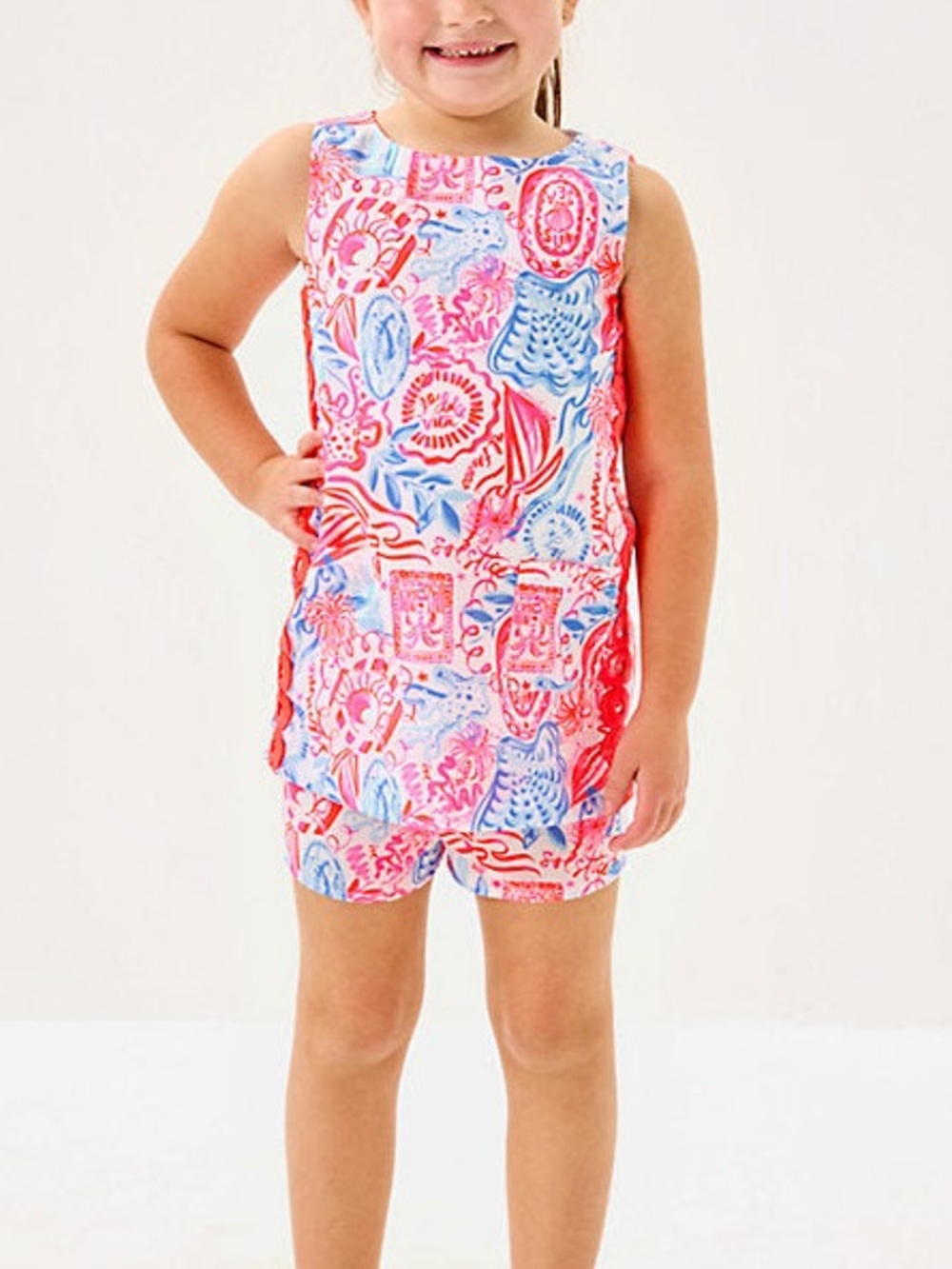 NWT Lilly Pulitzer Girls Mini Romney Shift Set Lil Sun Sea Sand (Pink/White), 10